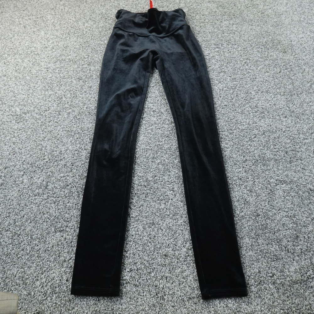 Spanx Leggings Womens S Black Velour Velvet High Waist Pull On Pants Stretch